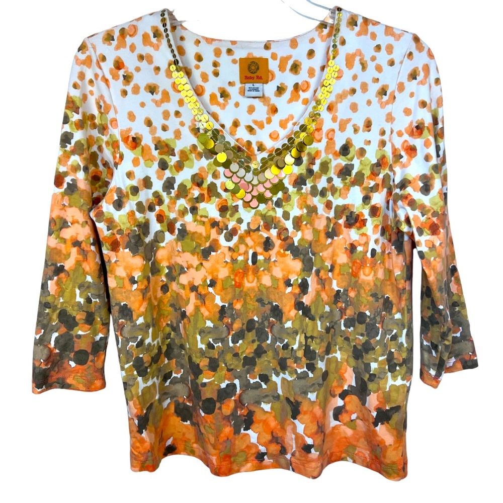 Ruby Rd Abstract Print With Coin Like Embellishme… - image 1